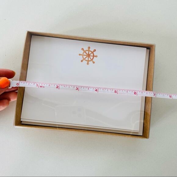 NEW ANTHROPOLOGIE White Tan Illustrated Sail Wheel Nautical Card Notecards s/10 - Picture 3 of 4